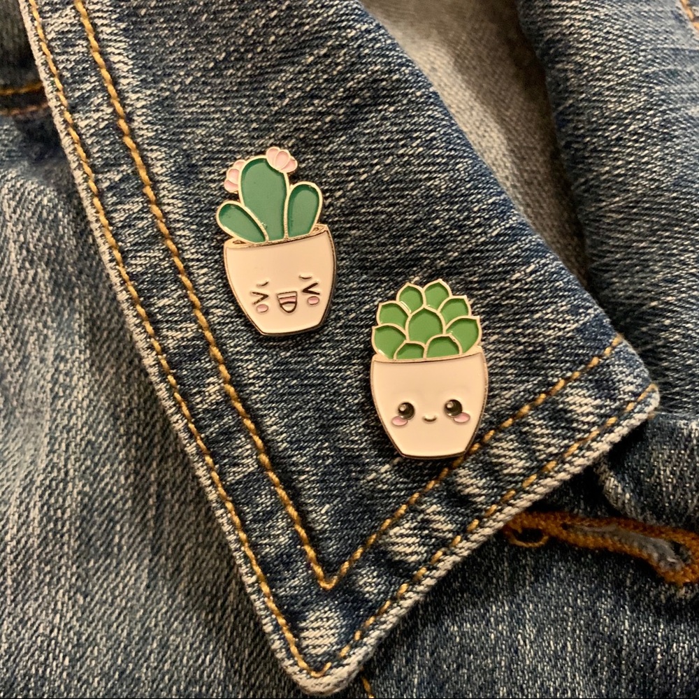 Cute succulent enamel pin set